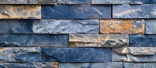 Poster - Weathered blue stone brick wall with textured surface suitable for web design backgrounds or mobile applications