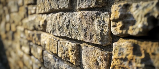 Aufkleber - Textured wall with intricate ornamental stone carvings showcasing natural patterns and earthy tones in a rustic architectural design.