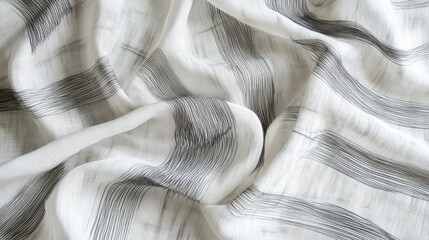 Poster - Elegant white silk fabric with subtle gray embossed stripes creating a sophisticated textile pattern perfect for fashion and interior design.