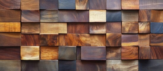 Aufkleber - Textured backdrop of striped wooden tiles showcasing various wood grains ideal for decorative displays and banner applications