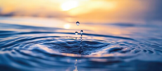 Aufkleber - Droplet creates ripples in tranquil water during sunset demonstrating the beauty of natural water sources and fluid motion in nature
