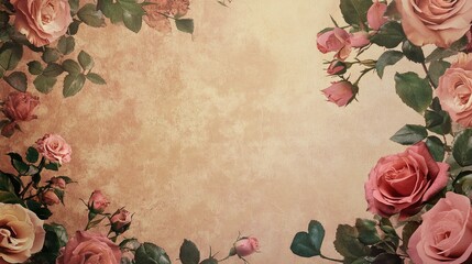 Aufkleber - Elegant vintage rose floral background with soft tones and textures perfect for romantic invitations or artistic designs.