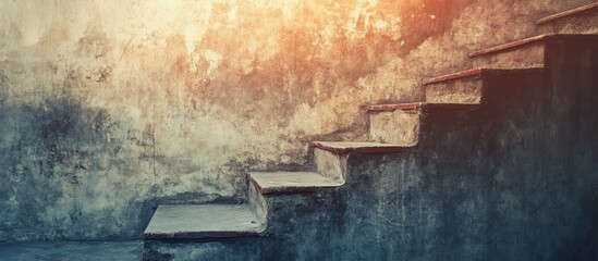 Poster - Weathered concrete stairway exuding rustic charm with vintage filter highlighting historical architecture and aged textures.