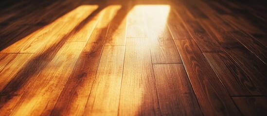 Aufkleber - Cozy warm wooden floor bathed in sunlight creating an inviting atmosphere for interior design or home decor themes