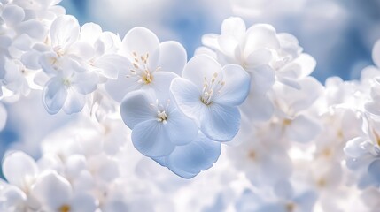 Poster - Delicate close-up of pristine white flower petals showcasing natural beauty in a soft blurred background. Perfect for botanical themes.