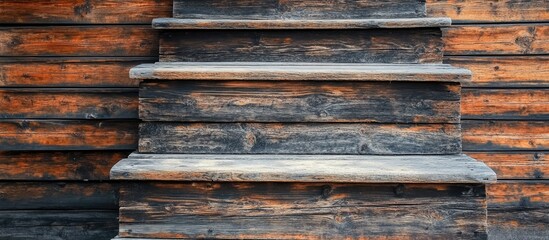 Aufkleber - Weathered wooden staircase against a rustic wooden wall ideal for vintage home decor and interior design inspiration