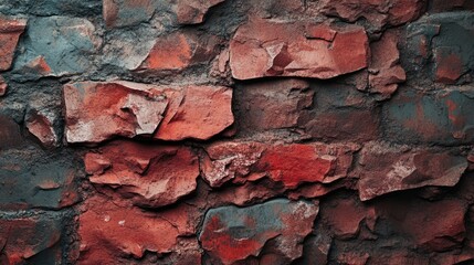 Poster - Red brick wall texture with rough surface featuring a vintage style masonry background ideal for design and architectural themes