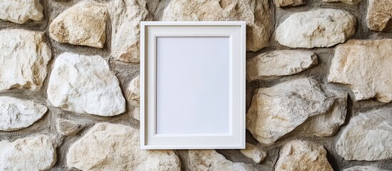 Aufkleber - Elegant white photo frame on textured stone wall perfect for modern home decor and stylish interior design inspiration.