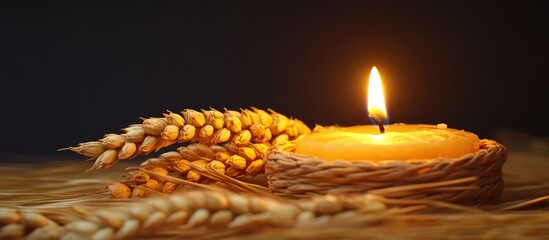 Aufkleber - Wheat and candlelight creating a warm ambiance for Christmas celebration and harvest season decoration