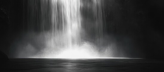 Leinwandbilder - Enchanting black and white waterfall cascading into serene misty pool creating a tranquil and atmospheric landscape scene.
