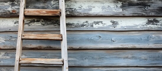 Aufkleber - Weathered wooden ladder against rustic barn wall ideal for vintage home decor and agricultural aesthetic in interior design.