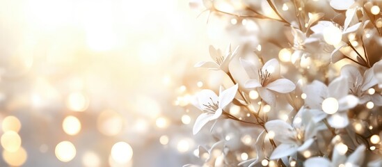 Poster - White glowing garland with soft bokeh lighting creating a dreamy and festive atmosphere for holiday or celebration themes