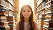 © Eky Epsa - Smiling girl among books in library. Education, reading, childhood concept.