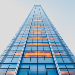 Sticker - A tall building with many windows and a very tall tower. The windows are lit up with a warm orange glow