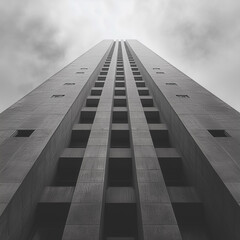 Sticker - A tall building with many windows and a gray sky in the background