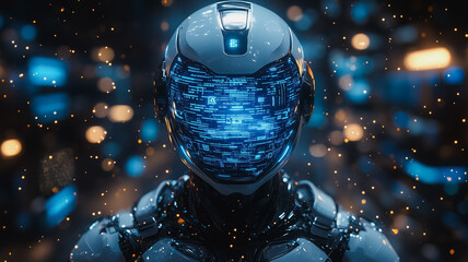 Wall Mural - a robot with a blue face is surrounded by a bright blue background