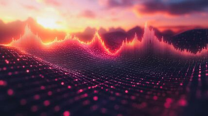 Wall Mural - a computer generated image of a city with a sunset in the background