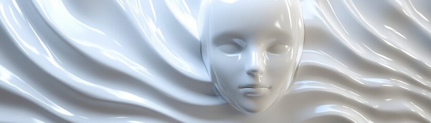 Wall Mural - White Abstract Face Mask on Smooth Draped Fabric
