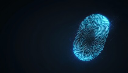 Microchip with fingerprint scanner glowing in dark background, biometric cybersecurity concept