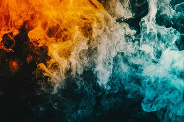 Wall Mural - abstract colorful smoke swirling against a black background.