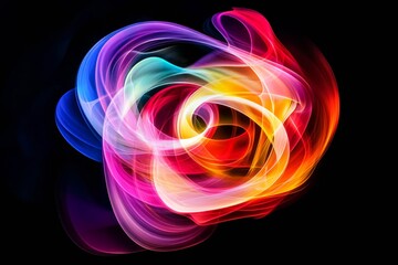 Wall Mural - abstract colorful smoke swirling against a black background.