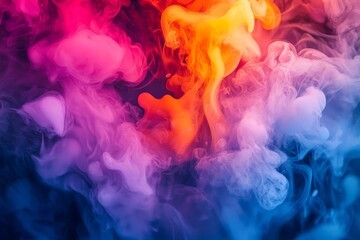 Wall Mural - abstract colorful smoke swirling against a black background.