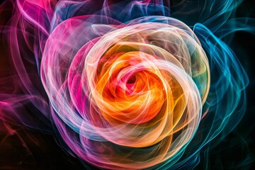 Wall Mural - abstract colorful smoke swirling against a black background.