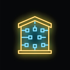 Wall Mural - bright neon icon of a datacenter is glowing against a dark background