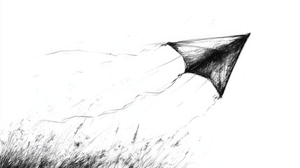 Wall Mural - Single Kite Outline, Drawing For Coloring, Black Lines On White Background, Vector Illustration