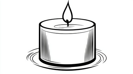 Wall Mural - Elegant Black And White Line Art Candle With A Burning Wick, Isolated On A White Background.