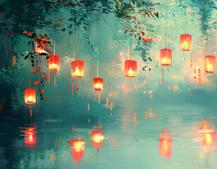 Wall Mural - Serene Lantern Reflections