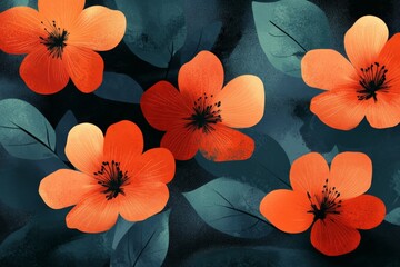 Leinwandbilder - Orange flowers contrasted against a dark leafy background, using abstract and modern artistic styles to bring an energetic and serene atmosphere to any setting.