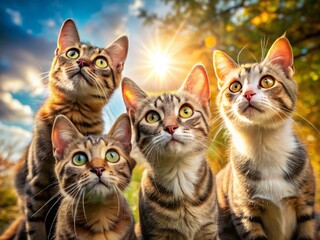 Wall Mural - Adorable Kittens Looking Up: Action Shot of Playful Cats - Cute Cat Photography