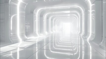 Leinwandbilder - White minimalist space, high tech, sci-fi, backlit light.