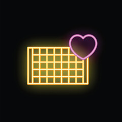 Sticker - Neon glowing heart floating over spreadsheet icon on dark background symbolizing love of accounting and finance