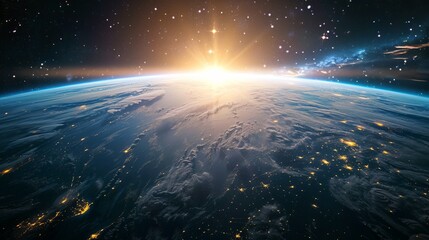 Wall Mural - atmosphere of planet earth with asteroids and stars.