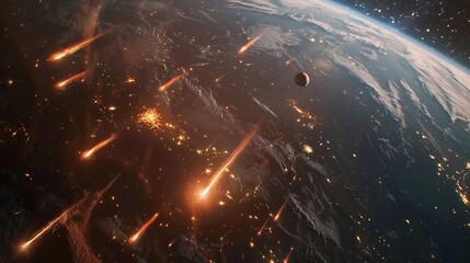 Wall Mural - atmosphere of planet earth with asteroids and stars.