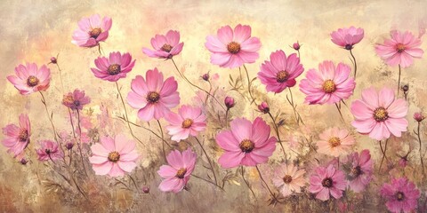  Delicate vintage pink cosmos flowers create a charming scene, showcasing the beauty of vintage pink cosmos flowers in full bloom, radiating elegance and a touch of nostalgia.
