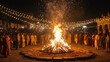 © Tatsiana - Large bonfire during Lohri festival with people in traditional Indian attire gathered around