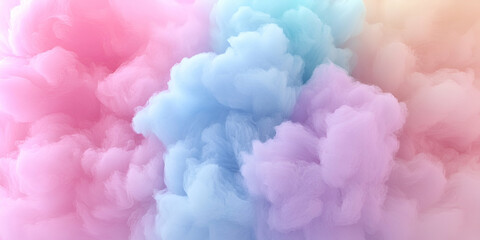 Wall Mural - Pastel Cloudscape, Dreamy Pink, Blue, Purple Hues Intermingle Softly, Creating a Whimsical Atmosphere.