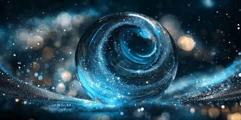 Wall Mural - glitter liquid creates a mesmerizing effect with shimmering grains, while the blue color glows withi