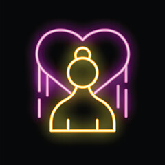 Wall Mural - Neon sign of a person with a heart above its head, representing love, affection and good feelings