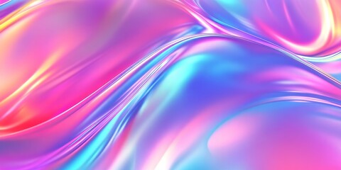 Wall Mural - A vibrant, abstract holographic background features striking neon colors. It includes a blurred texture with seamless transitions, predominantly in shades of pink, blue, and purple.