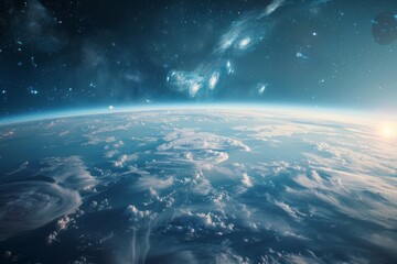 Wall Mural - atmosphere of planet earth with asteroids and stars.