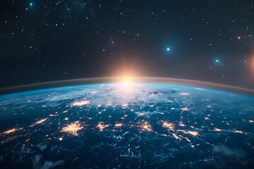 Wall Mural - atmosphere of planet earth with asteroids and stars.
