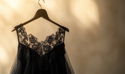 Wall Mural - A black dress with lace hanging on a hanger