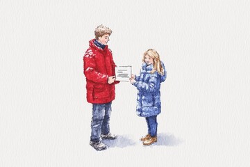 Aufkleber - A colorful 2D illustration of an HR manager handing over an offer letter to a smiling candidate, set against a clean white background