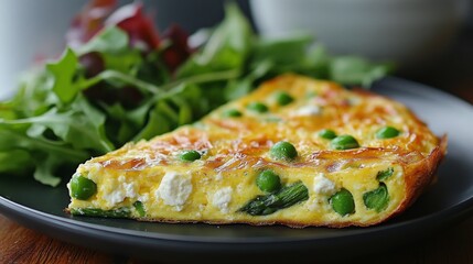 Wall Mural - Delicious vegetable frittata served with fresh greens on a plate