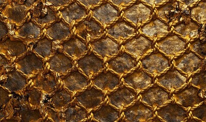 A gold and silver colored net with a gold and silver colored background