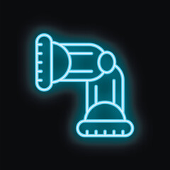 Canvas Print - Neon icon of a hair dryer emitting a light blue glow against a black background